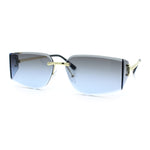 Womens Wrap Folded Lens Rectangular Rimless Luxury Sunglasses