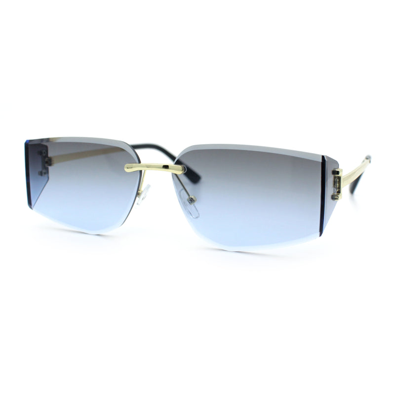 Womens Wrap Folded Lens Rectangular Rimless Luxury Sunglasses
