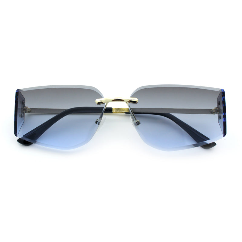 Womens Wrap Folded Lens Rectangular Rimless Luxury Sunglasses