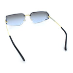 Womens Wrap Folded Lens Rectangular Rimless Luxury Sunglasses