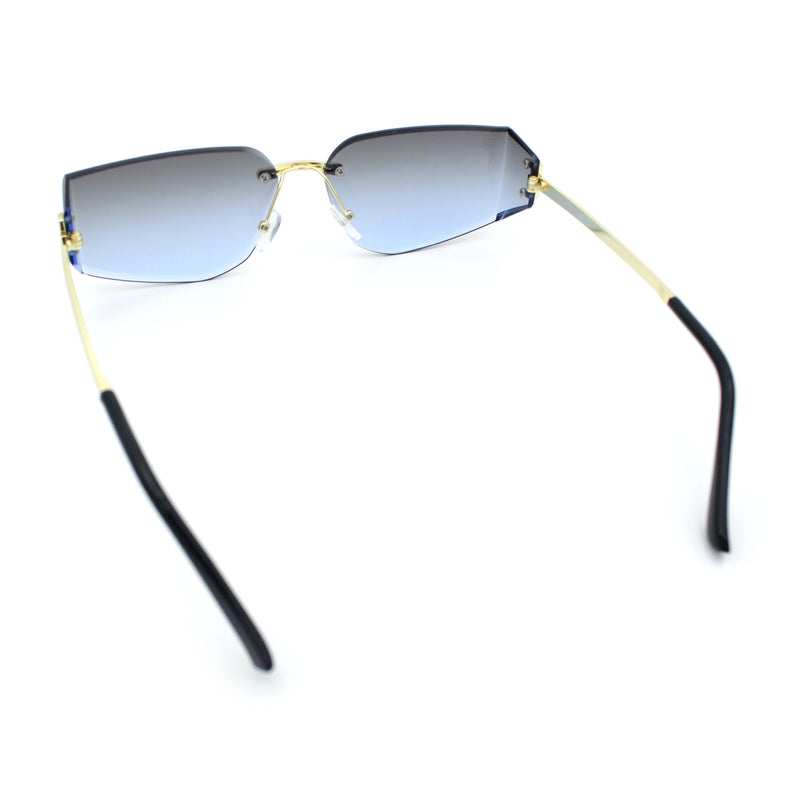 Womens Wrap Folded Lens Rectangular Rimless Luxury Sunglasses