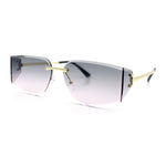 Womens Wrap Folded Lens Rectangular Rimless Luxury Sunglasses