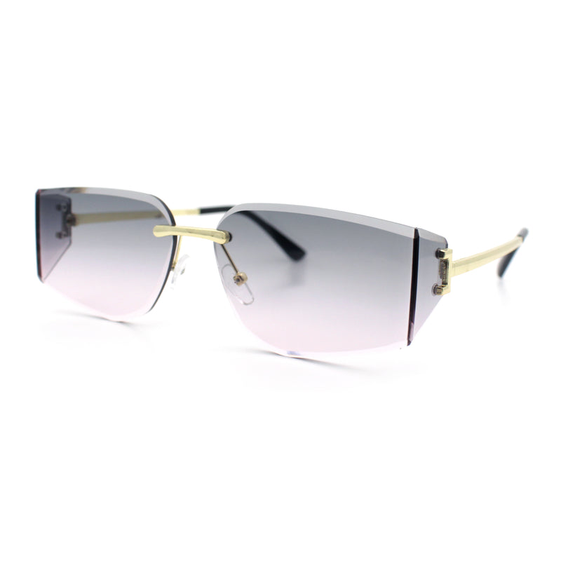 Womens Wrap Folded Lens Rectangular Rimless Luxury Sunglasses