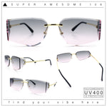 Womens Wrap Folded Lens Rectangular Rimless Luxury Sunglasses