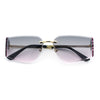 Womens Wrap Folded Lens Rectangular Rimless Luxury Sunglasses