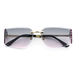 Womens Wrap Folded Lens Rectangular Rimless Luxury Sunglasses