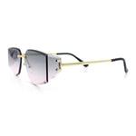 Womens Wrap Folded Lens Rectangular Rimless Luxury Sunglasses