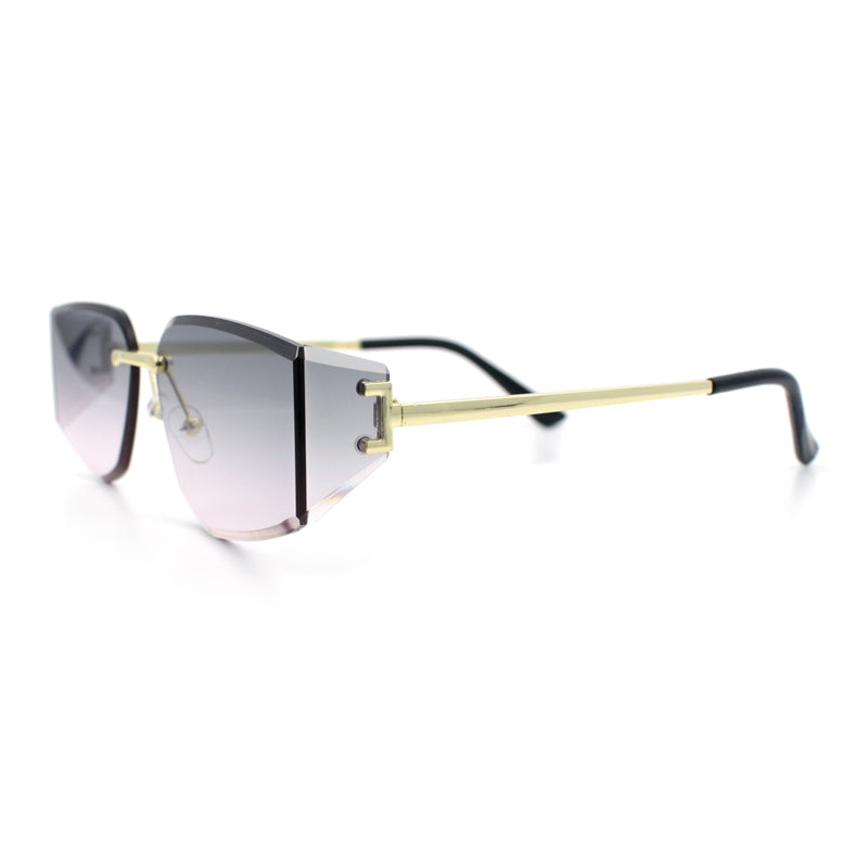 Womens Wrap Folded Lens Rectangular Rimless Luxury Sunglasses
