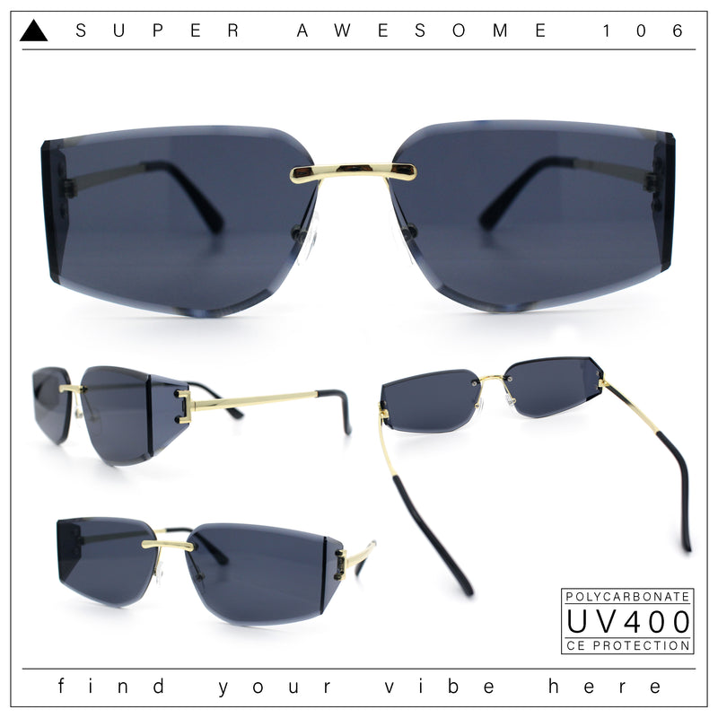 Womens Wrap Folded Lens Rectangular Rimless Luxury Sunglasses