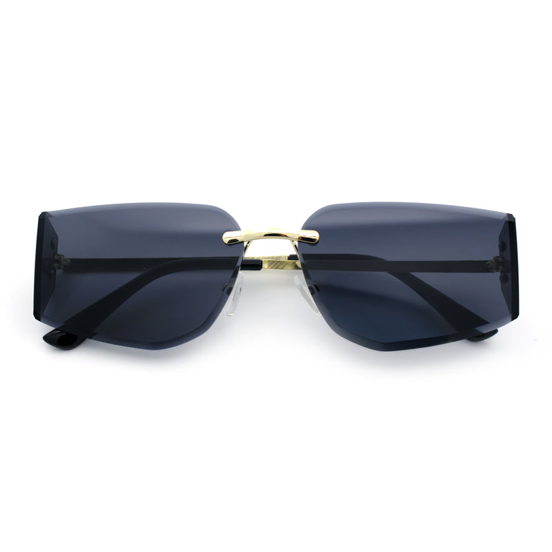 Womens Wrap Folded Lens Rectangular Rimless Luxury Sunglasses