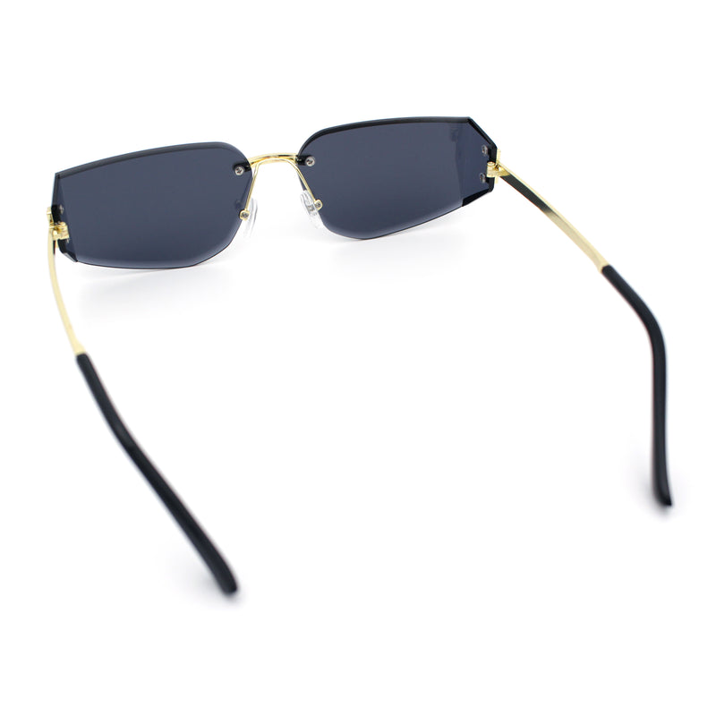Womens Wrap Folded Lens Rectangular Rimless Luxury Sunglasses