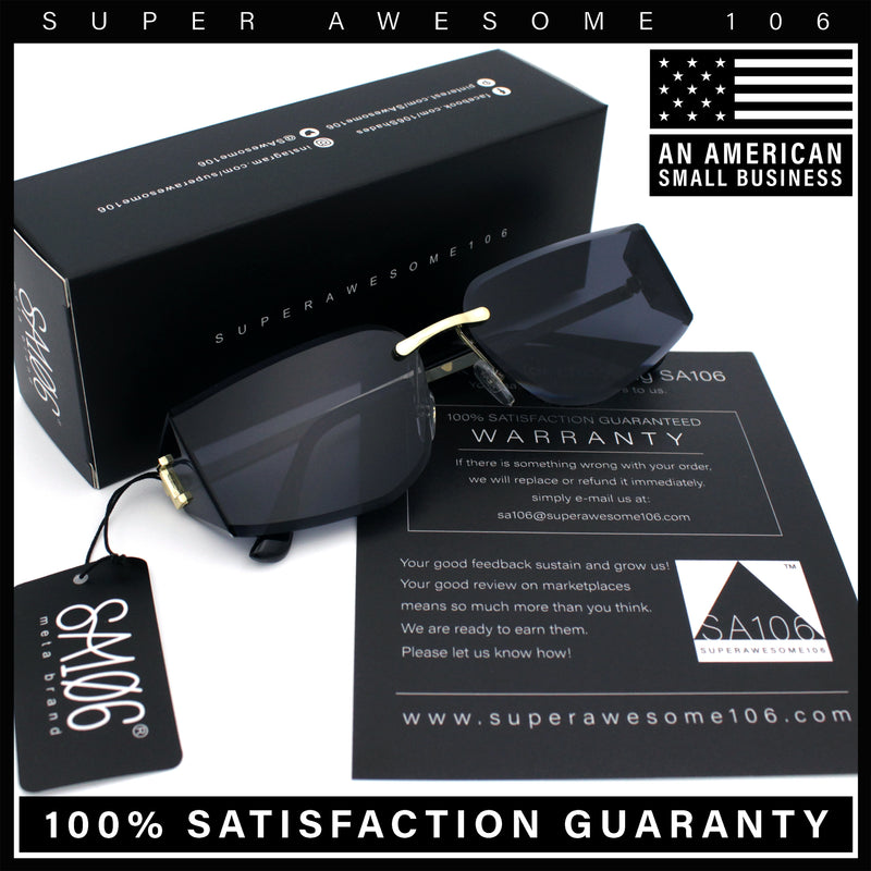 Womens Wrap Folded Lens Rectangular Rimless Luxury Sunglasses