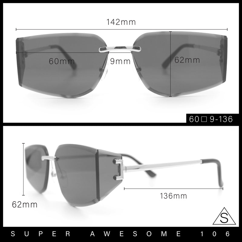 Womens Wrap Folded Lens Rectangular Rimless Luxury Sunglasses
