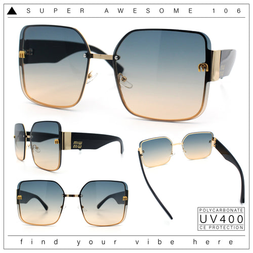 Womens Metal Frame Rimless Oversized Luxury Fashion Butterfly Sunglasses