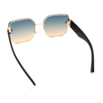 Womens Metal Frame Rimless Oversized Luxury Fashion Butterfly Sunglasses