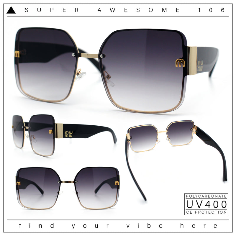 Womens Metal Frame Rimless Oversized Luxury Fashion Butterfly Sunglasses