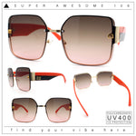 Womens Metal Frame Rimless Oversized Luxury Fashion Butterfly Sunglasses