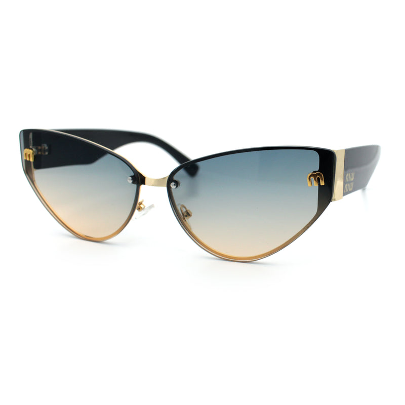 Womens Metal Frame Rimless Oversized Luxury Fashion Cat Eye Sunglasses