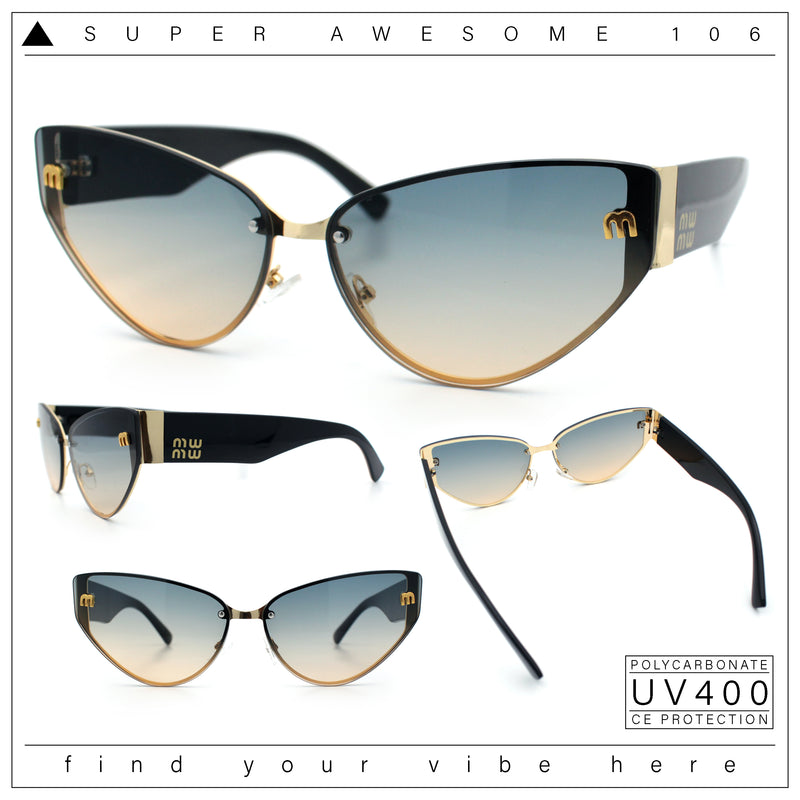 Womens Metal Frame Rimless Oversized Luxury Fashion Cat Eye Sunglasses
