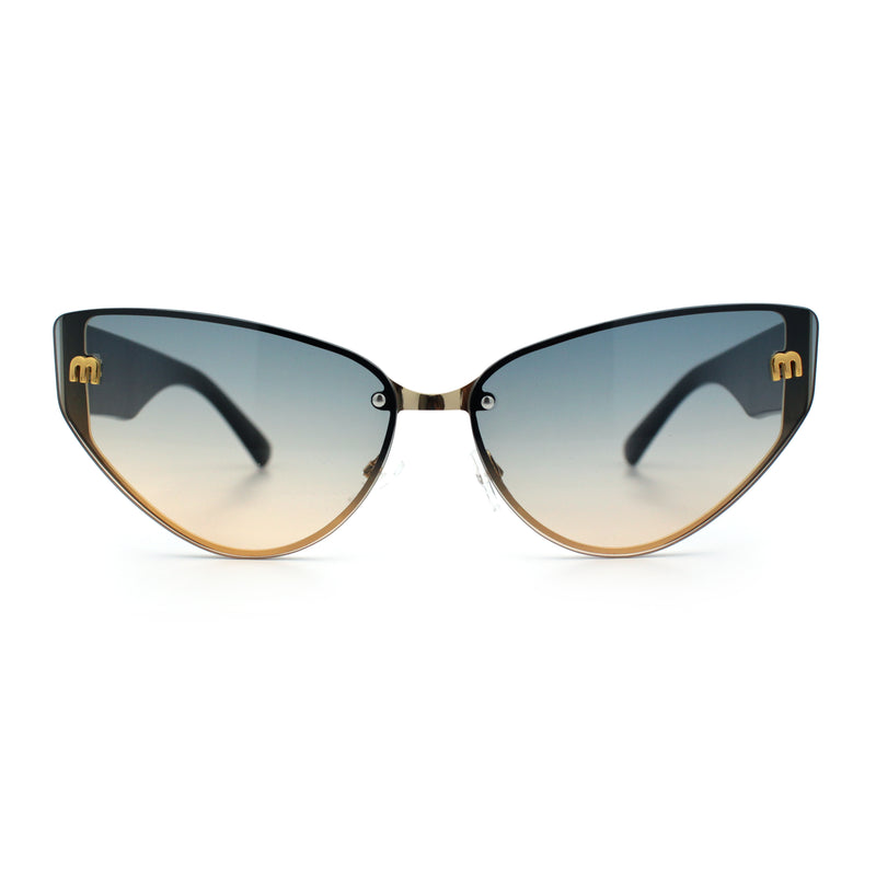 Womens Metal Frame Rimless Oversized Luxury Fashion Cat Eye Sunglasses