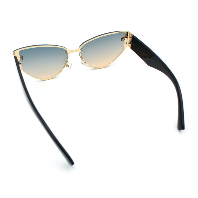 Womens Metal Frame Rimless Oversized Luxury Fashion Cat Eye Sunglasses