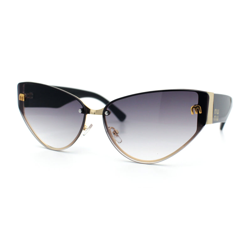 Womens Metal Frame Rimless Oversized Luxury Fashion Cat Eye Sunglasses