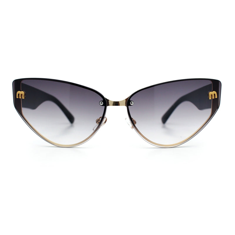Womens Metal Frame Rimless Oversized Luxury Fashion Cat Eye Sunglasses