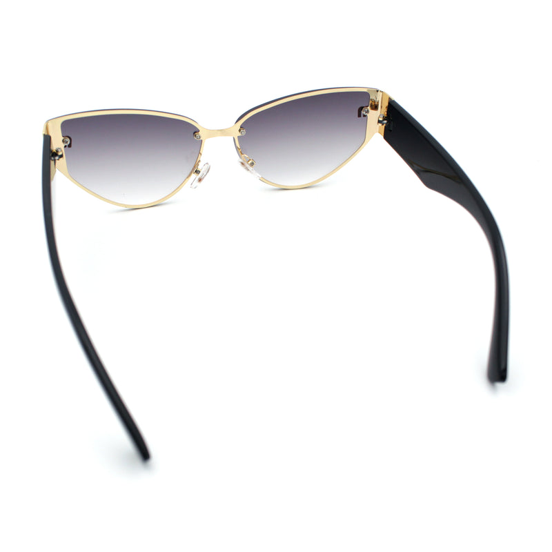 Womens Metal Frame Rimless Oversized Luxury Fashion Cat Eye Sunglasses