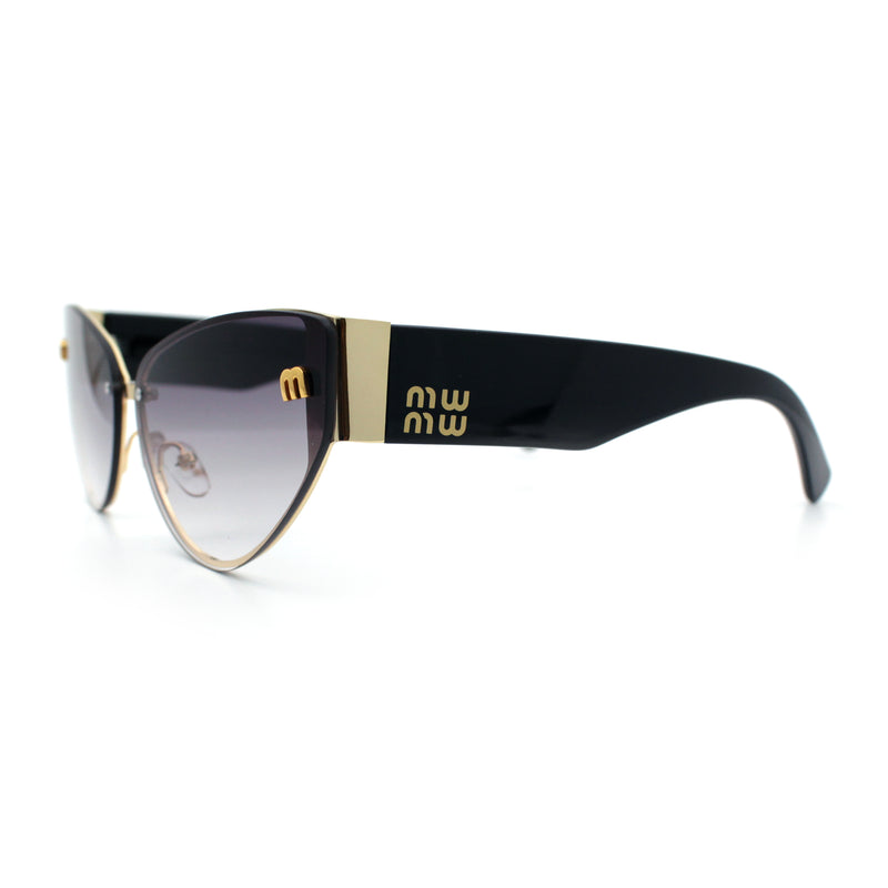 Womens Metal Frame Rimless Oversized Luxury Fashion Cat Eye Sunglasses