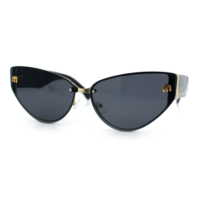 Womens Metal Frame Rimless Oversized Luxury Fashion Cat Eye Sunglasses