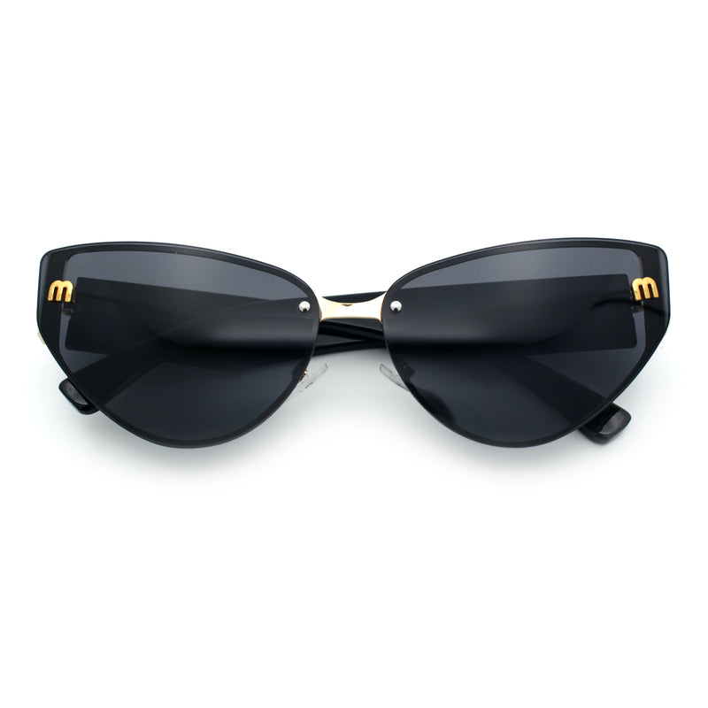 Womens Metal Frame Rimless Oversized Luxury Fashion Cat Eye Sunglasses