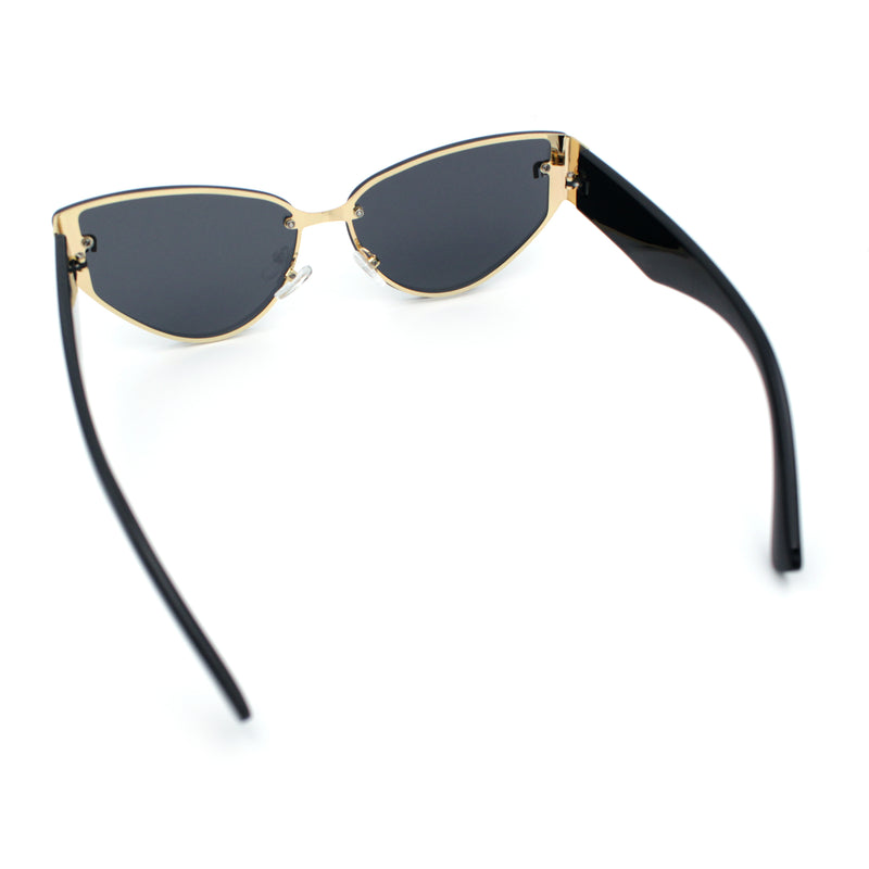 Womens Metal Frame Rimless Oversized Luxury Fashion Cat Eye Sunglasses