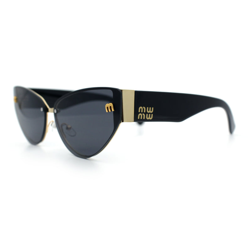 Womens Metal Frame Rimless Oversized Luxury Fashion Cat Eye Sunglasses