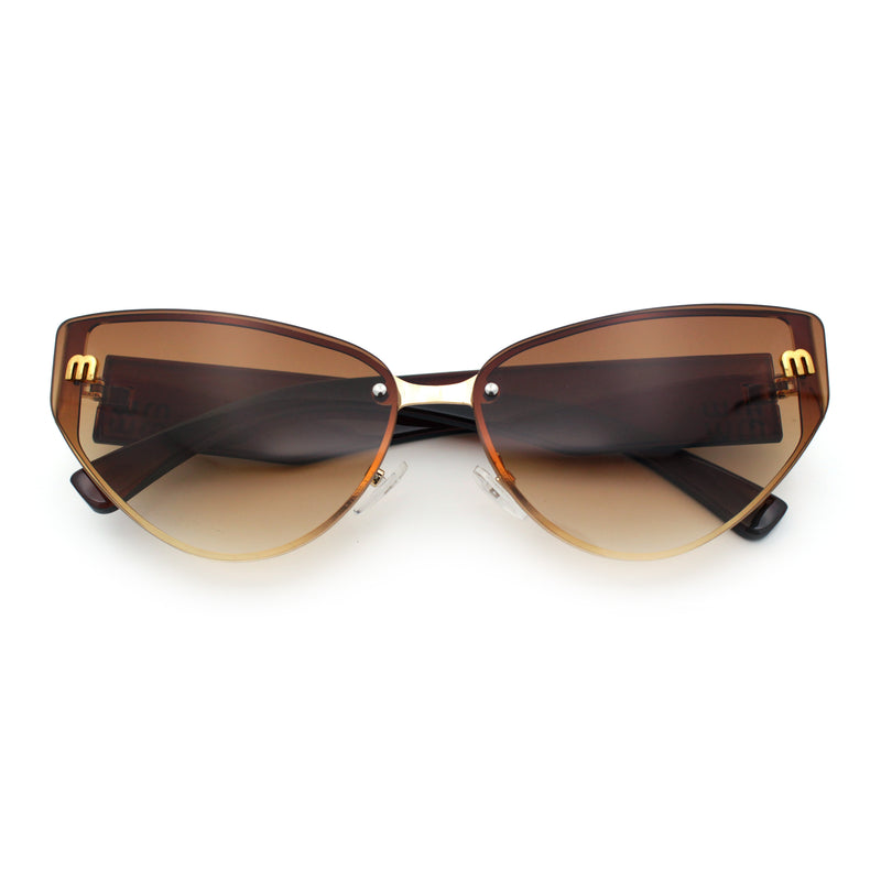 Womens Metal Frame Rimless Oversized Luxury Fashion Cat Eye Sunglasses