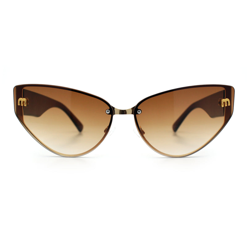 Womens Metal Frame Rimless Oversized Luxury Fashion Cat Eye Sunglasses