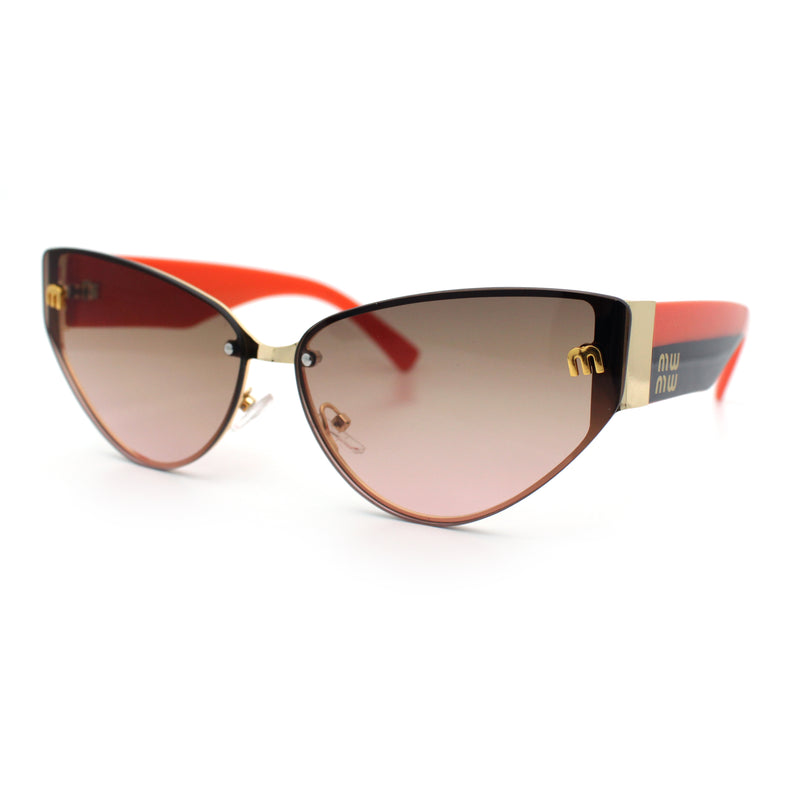 Womens Metal Frame Rimless Oversized Luxury Fashion Cat Eye Sunglasses