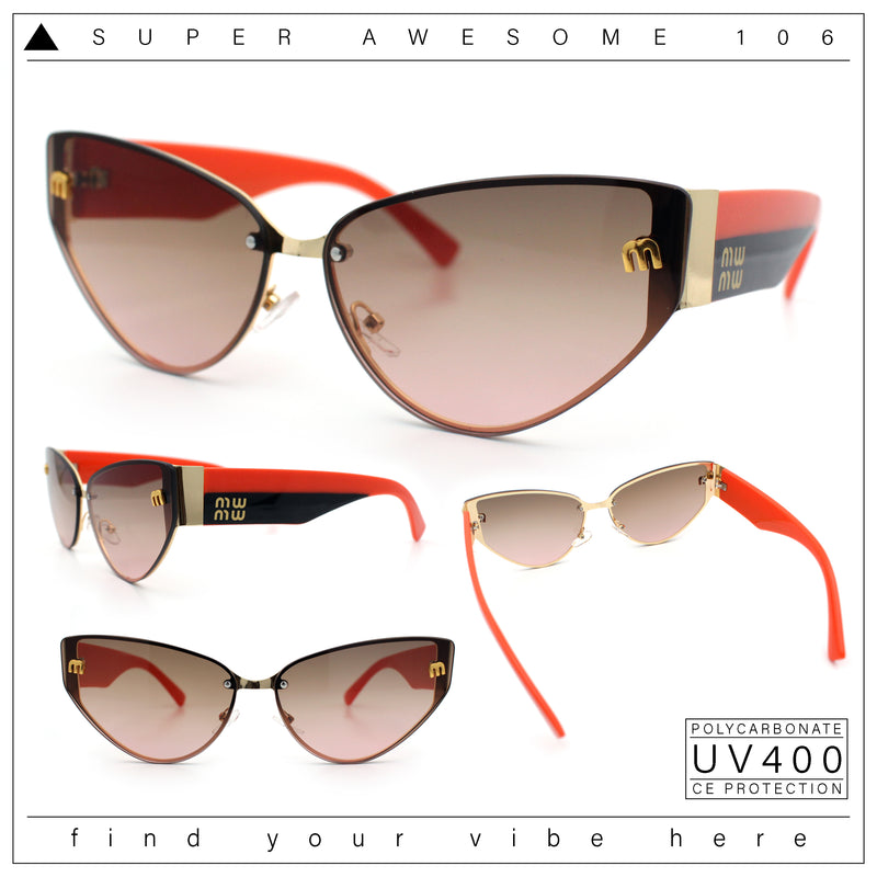 Womens Metal Frame Rimless Oversized Luxury Fashion Cat Eye Sunglasses