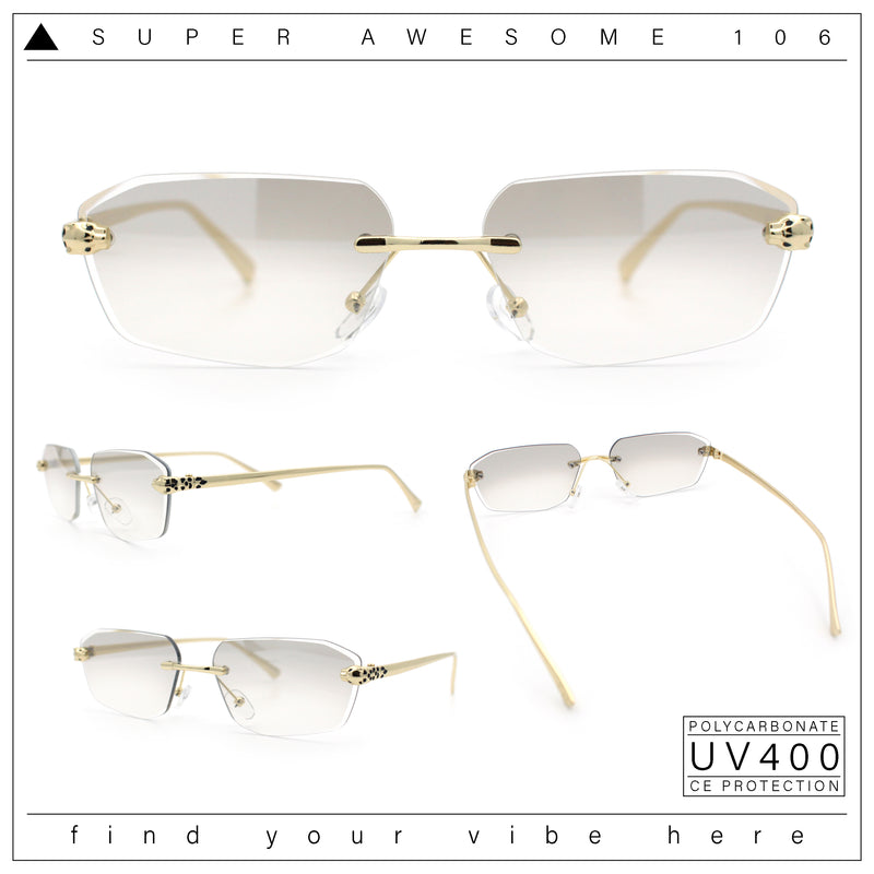 Luxury Gangster Rimless Jaguar Head Hinge Showy Sunglasses