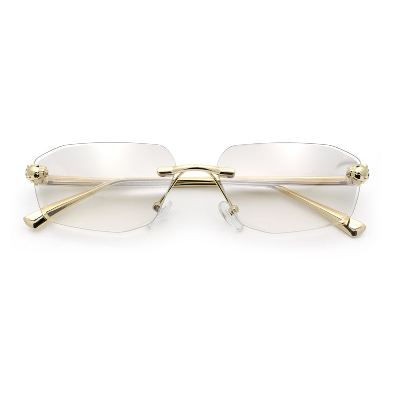 Luxury Gangster Rimless Jaguar Head Hinge Showy Sunglasses