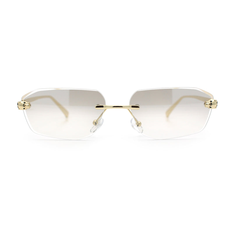 Luxury Gangster Rimless Jaguar Head Hinge Showy Sunglasses