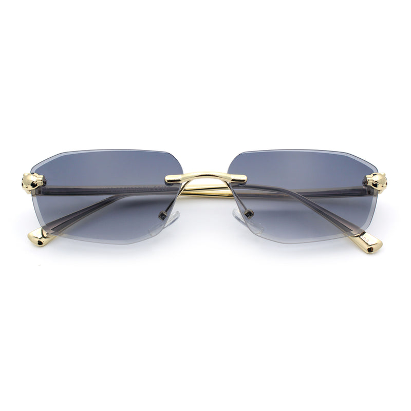 Luxury Gangster Rimless Jaguar Head Hinge Showy Sunglasses