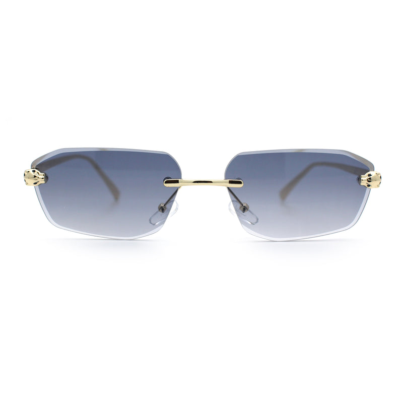 Luxury Gangster Rimless Jaguar Head Hinge Showy Sunglasses