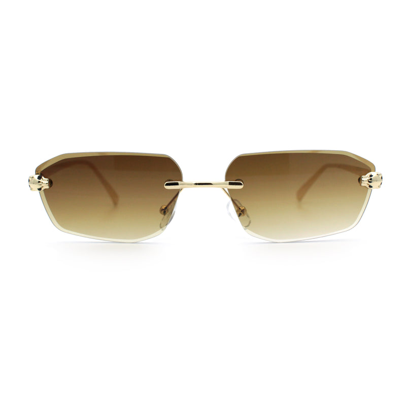 Luxury Gangster Rimless Jaguar Head Hinge Showy Sunglasses