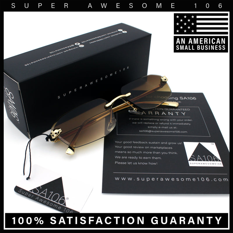 Luxury Gangster Rimless Jaguar Head Hinge Showy Sunglasses
