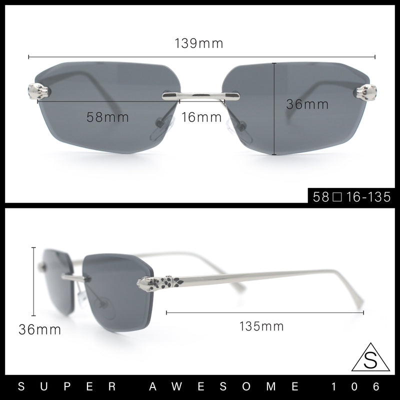 Luxury Gangster Rimless Jaguar Head Hinge Showy Sunglasses