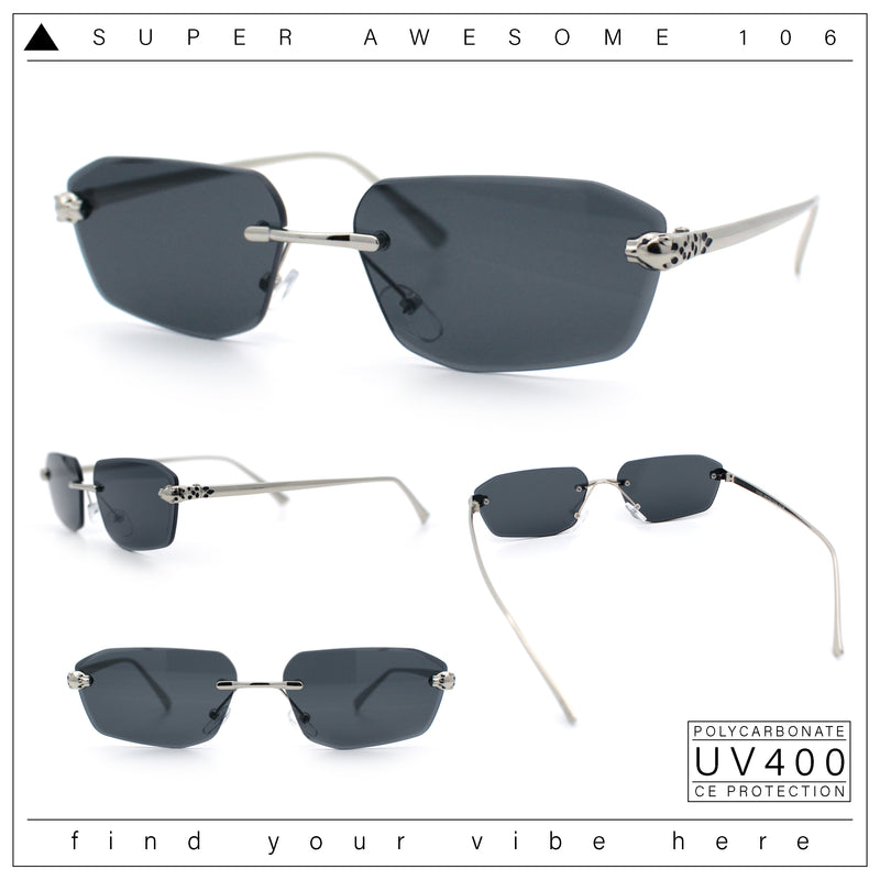 Luxury Gangster Rimless Jaguar Head Hinge Showy Sunglasses