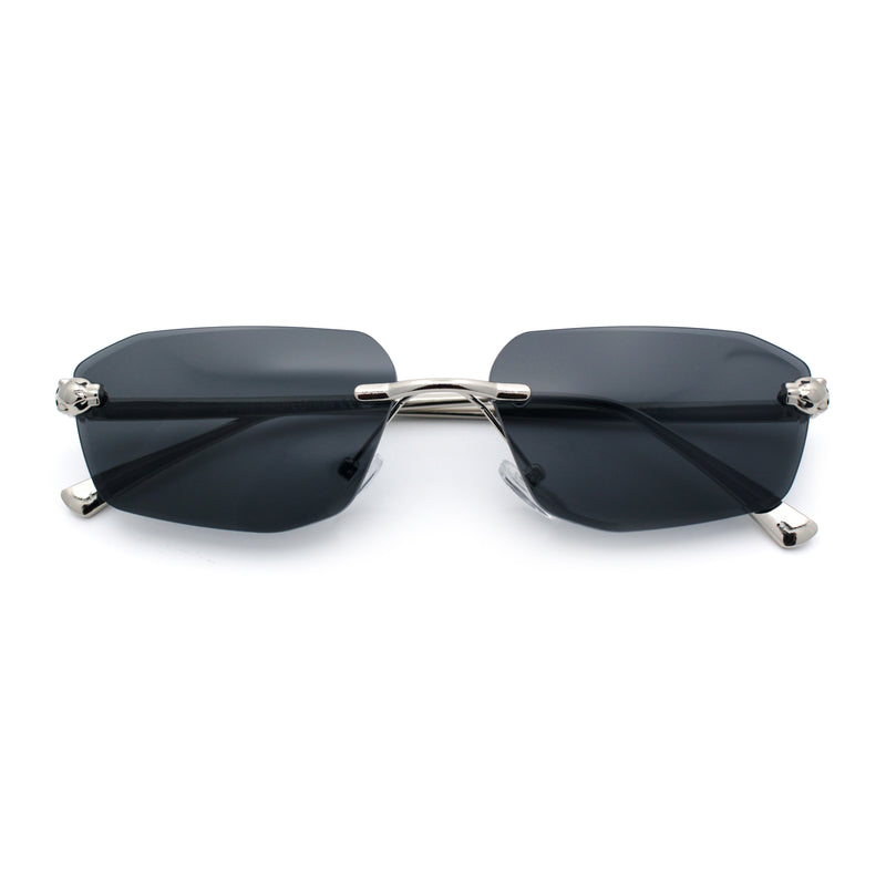 Luxury Gangster Rimless Jaguar Head Hinge Showy Sunglasses