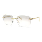 Luxury Gangster Bevel Rectangle Rimless Jaguar Hinge Showy Sunglasses
