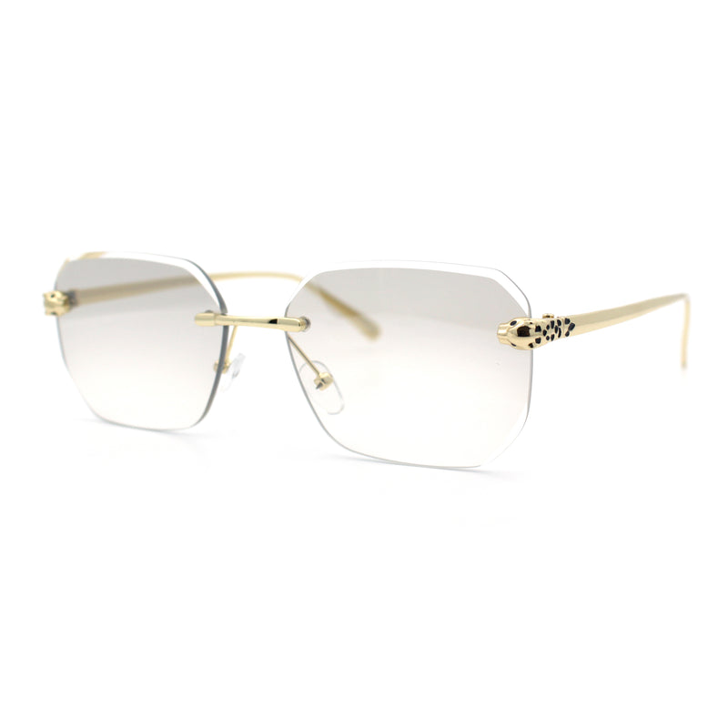 Luxury Gangster Bevel Rectangle Rimless Jaguar Hinge Showy Sunglasses