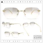 Luxury Gangster Bevel Rectangle Rimless Jaguar Hinge Showy Sunglasses